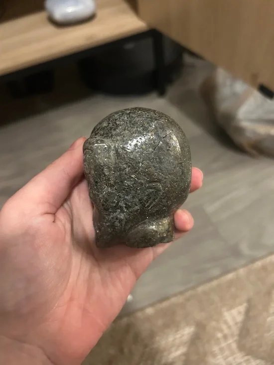 Hand-Carved Stone Pyrite in Matrix Alien Head Sculpture - Natural Gray - Picture 4 of 5